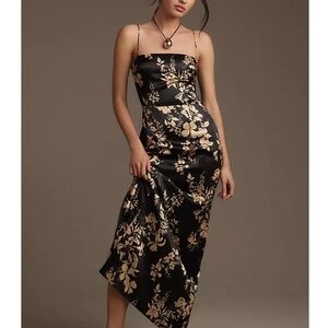 Reformation Black and Gold Floral Midi Dress